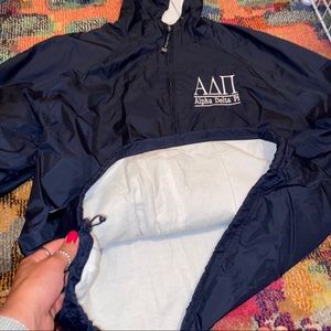 navy blue alpha delta pi rain jacket/windbreaker